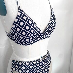 J. Crew S Navy White Classic Bikini Geometric Print